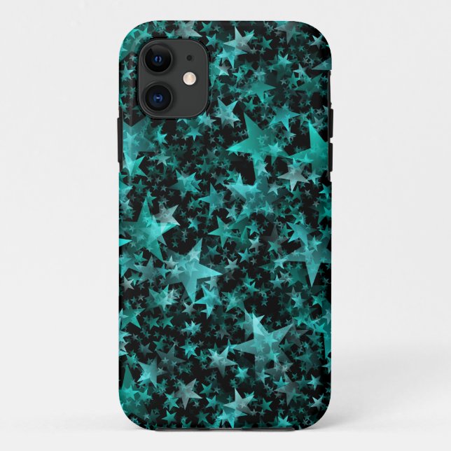 Colourful Stars Aqua Teal Black Background Case-Mate iPhone Case (Back)