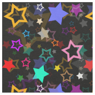 Colourful Stars Black Fabric