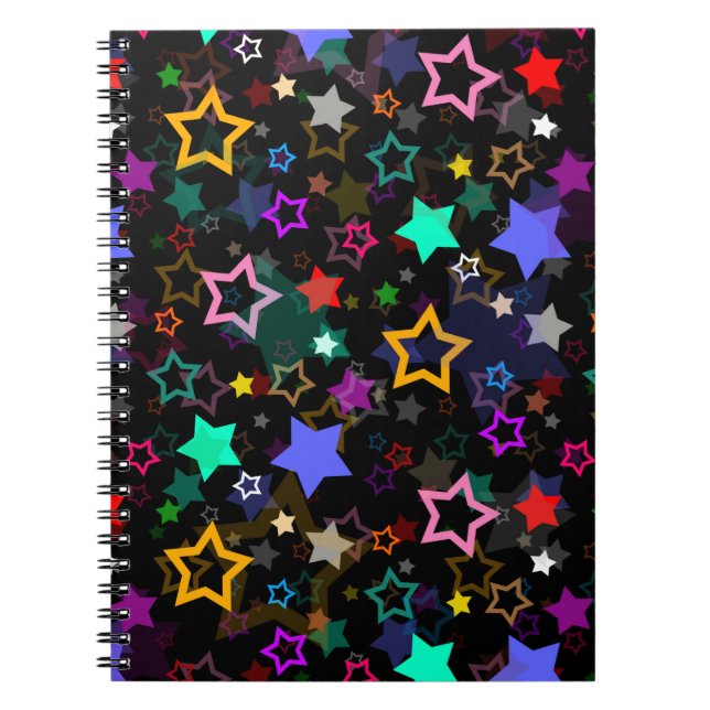 Colourful Stars Black  Notebook (Front)