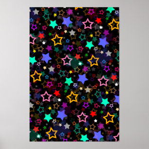 Colourful Stars Black Poster