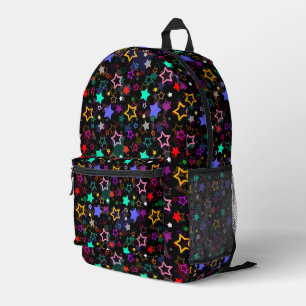Colourful Stars Black  Printed Backpack