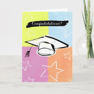 Colourful stars cap graduation customizable card