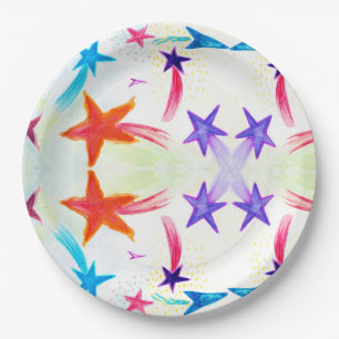 Colourful stars Custom Paper Plates 9 in