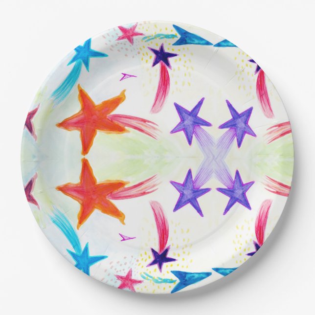 Colourful stars Custom Paper Plates 9 in (Front)