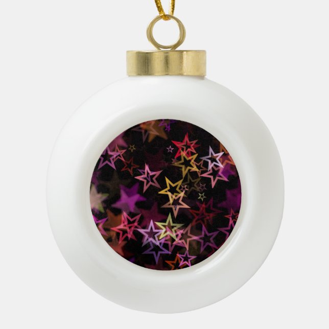 Colourful Stars Dance Whimsically  Ceramic Ball Christmas Ornament (Front)