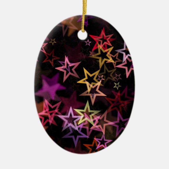 Colourful Stars Dance Whimsically  Ceramic Ornament (Front)