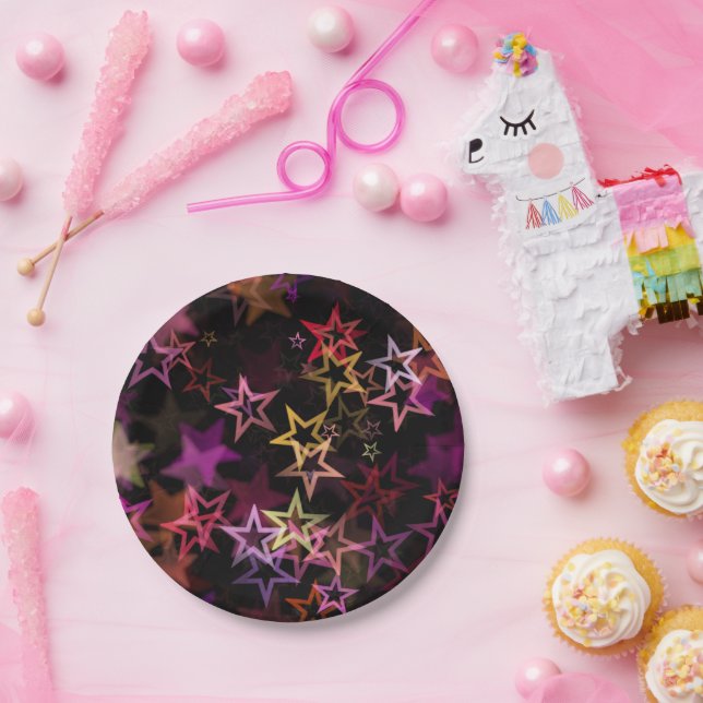 Colourful Stars Dance Whimsically  Paper Plate (Party)