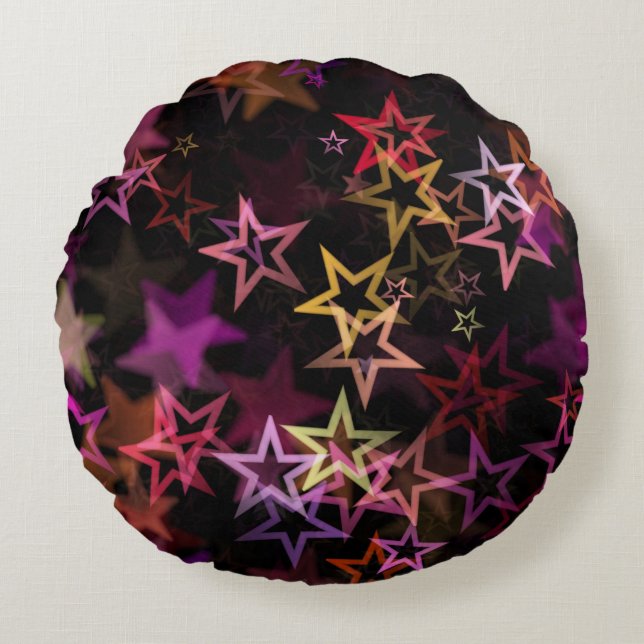 Colourful Stars Dance Whimsically  Round Pillow (Front)