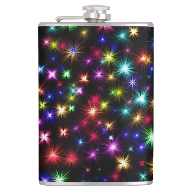 Colourful Stars Fireworks Design-27317 Hip Flask (Front)