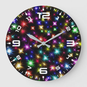 Colourful Stars Fireworks Design Large Clock
