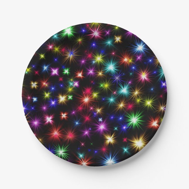 Colourful Stars Fireworks Design Paper Plate (Front)