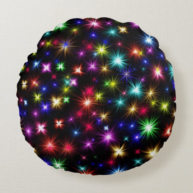 Colourful Stars Fireworks Design Round Pillow (Front)