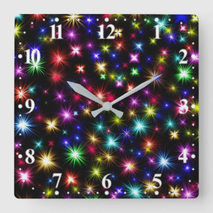 Colourful Stars Fireworks Design Square Wall Clock