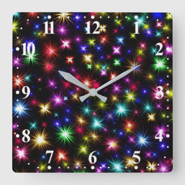 Colourful Stars Fireworks Design Square Wall Clock (Front)