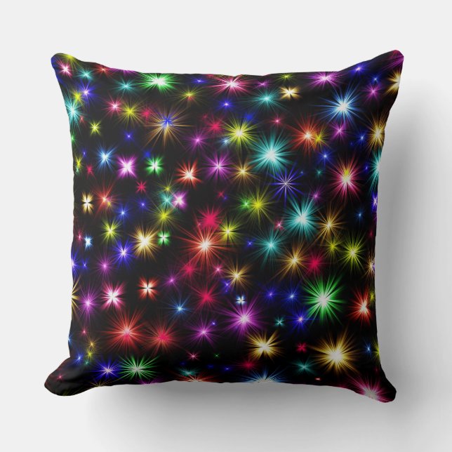 Colourful Stars Fireworks Design Throw Pillow (Front)