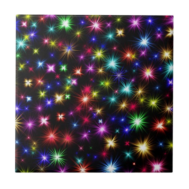 Colourful Stars Fireworks Design Tile (Front)