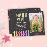 Colourful Stars Girl Birthday Thank you Photo  Postcard<br><div class="desc">Colourful Stars Girl Birthday Thank you Photo Postcard. The card has colourful stars and waves on the front and the backside on dark grey background. Great as thank you card for girls. Cute birthday thank you card with a photo and thank you note for your friends and family. Add your...</div>