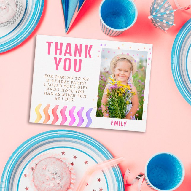 Colourful Stars Girl Birthday Thank you Photo Postcard (Creator Uploaded)