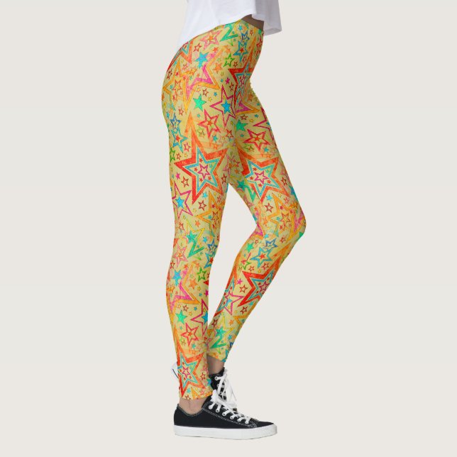 Colourful Stars grunge pattern seamless + your ide Leggings (Right)