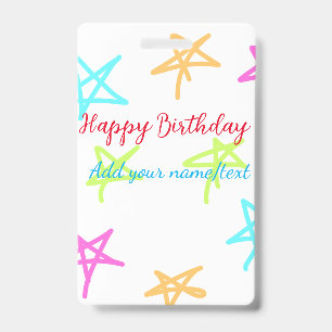 Colourful stars happy birthday add name text simpl badge
