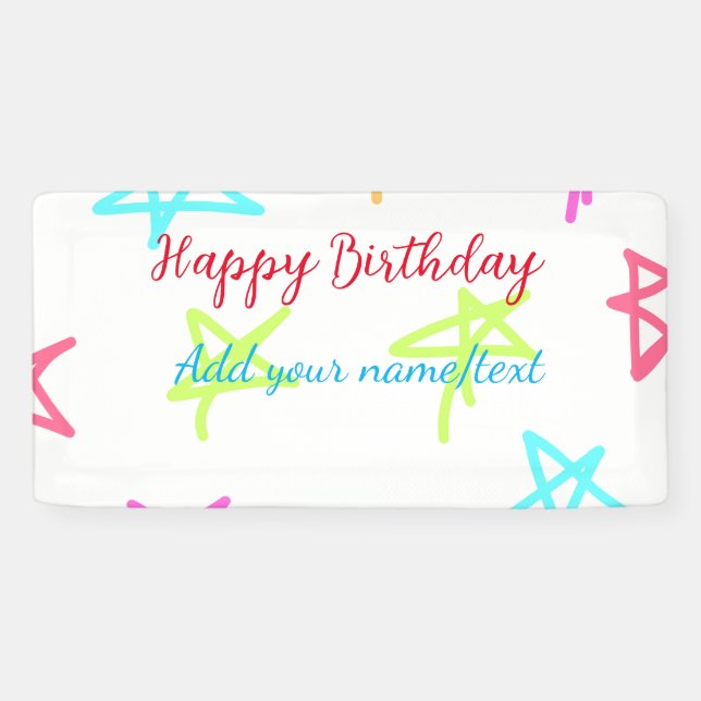 Colourful stars happy birthday add name text simpl banner (Horizontal)