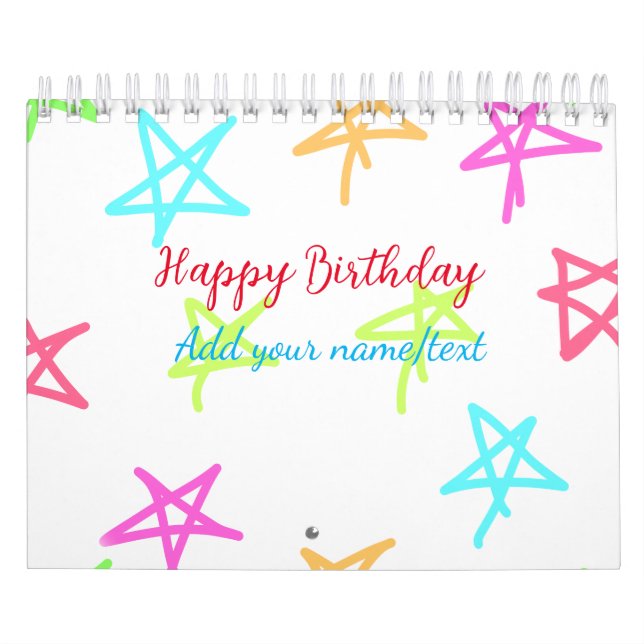 Colourful stars happy birthday add name text simpl calendar (Cover)