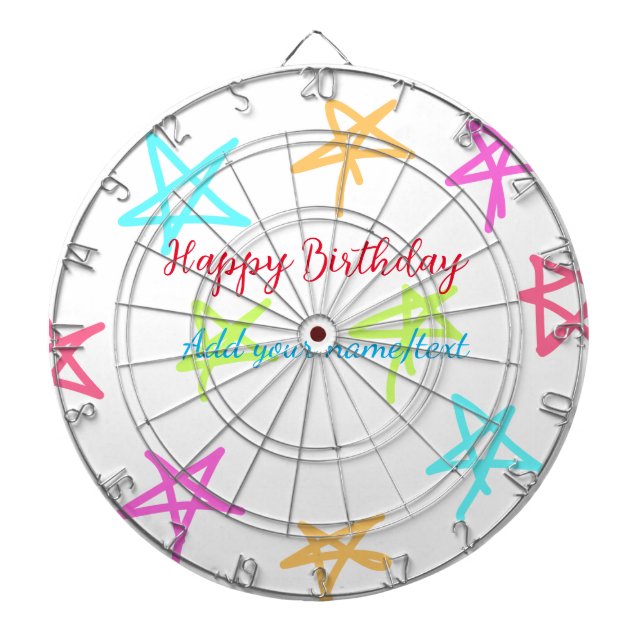 Colourful stars happy birthday add name text simpl dartboard (Front)