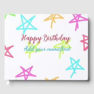 Colourful stars happy birthday add name text simpl guest book