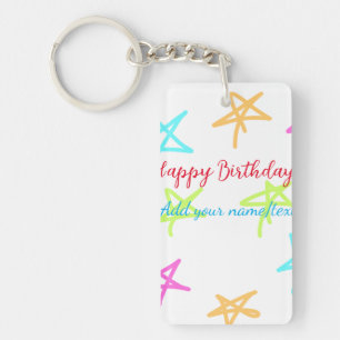 Colourful stars happy birthday add name text simpl keychain