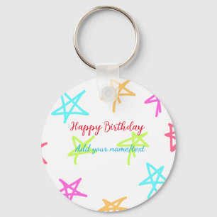Colourful stars happy birthday add name text simpl keychain