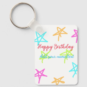 Colourful stars happy birthday add name text simpl keychain