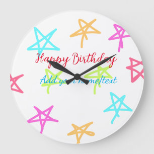 Colourful stars happy birthday add name text simpl large clock
