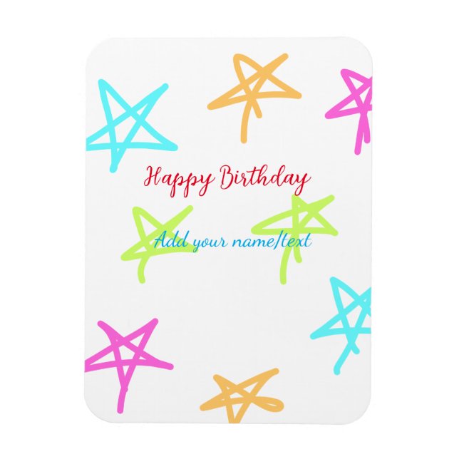 Colourful stars happy birthday add name text simpl magnet (Vertical)