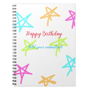 Colourful stars happy birthday add name text simpl notebook