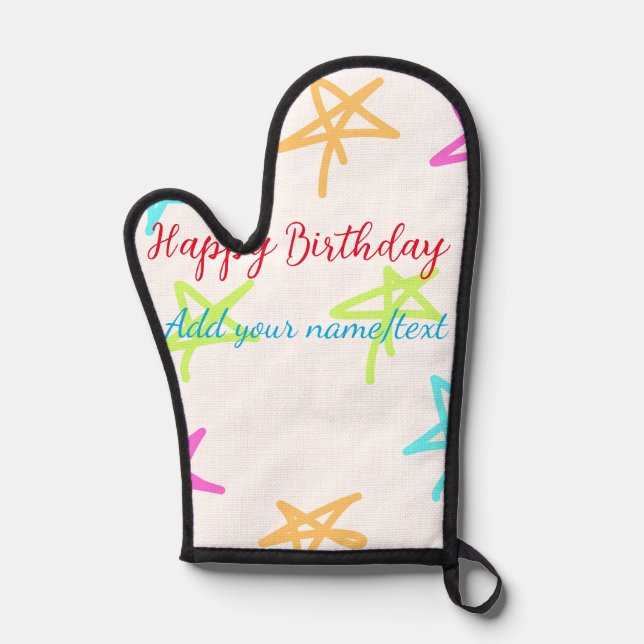 Colourful stars happy birthday add name text simpl oven mitt (Front)