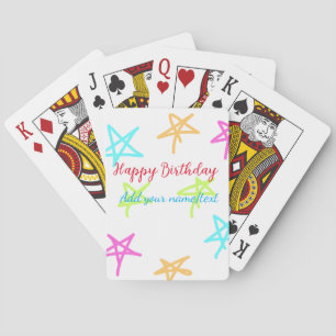 Colourful stars happy birthday add name text simpl playing cards