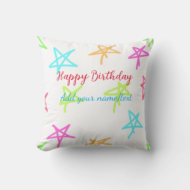 Colourful stars happy birthday add name text simpl throw pillow (Front)