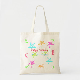 Colourful stars happy birthday add name text simpl tote bag