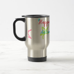 Colourful stars happy birthday add name text simpl travel mug