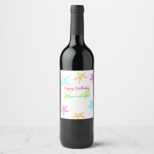 Colourful stars happy birthday add name text simpl wine label
