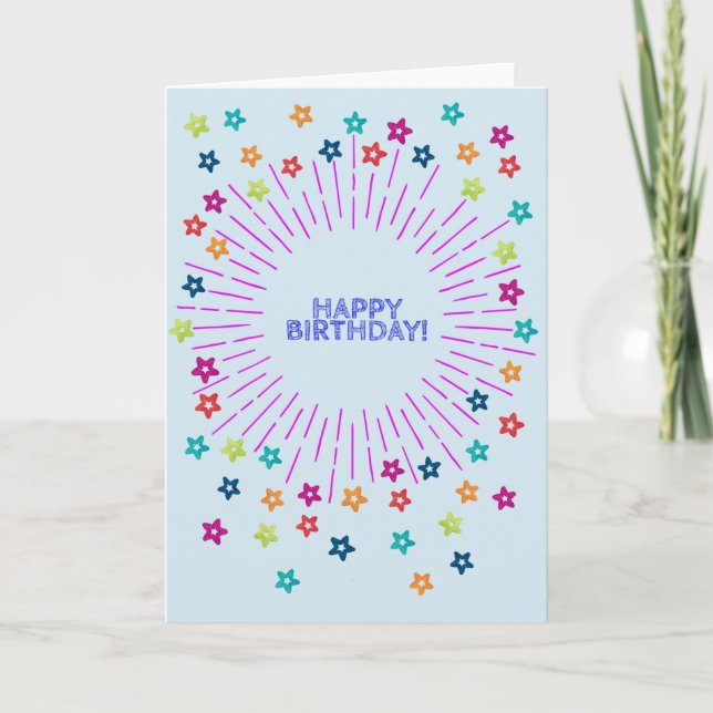Colourful stars in the sky Happy Birthday Card (Front)