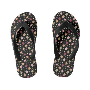 Colourful Stars on Black Kid's Flip Flops
