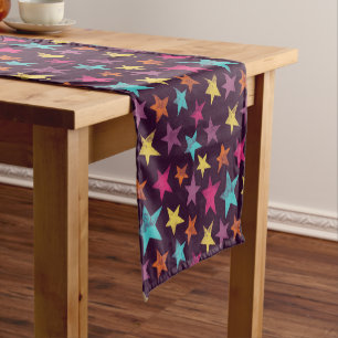 Colourful Stars on Dark Purple Patterned Short Table Runner