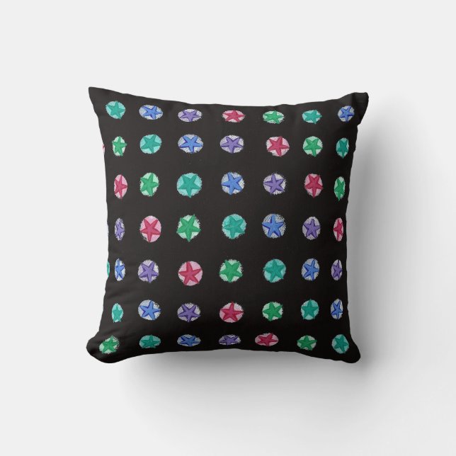 Colourful Stars on Pastels on Black Pillows (Front)
