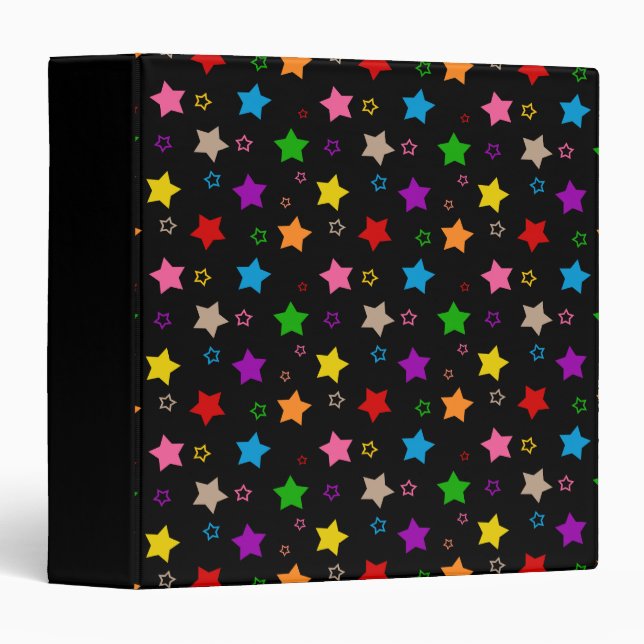 Colourful Stars Pattern Design Black  Binder (Front/Spine)