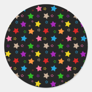 Colourful Stars Pattern Design Black Classic Round Sticker