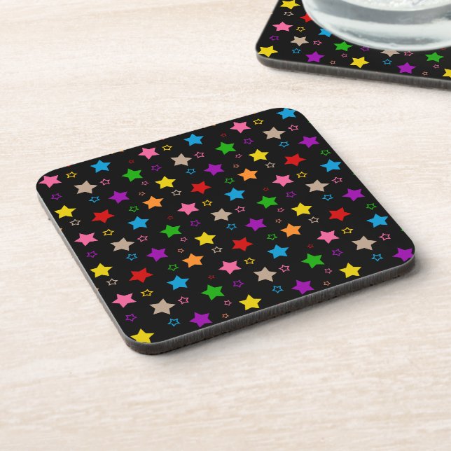 Colourful Stars Pattern Design Black  Coaster (Left Side)
