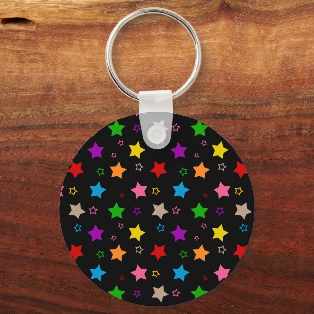Colourful Stars Pattern Design Black  Keychain (Back)