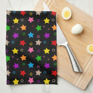 Colourful Stars Pattern Design Black Kitchen Towel