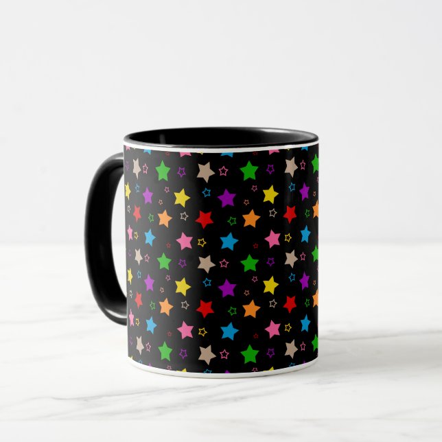 Colourful Stars Pattern Design Black  Mug (Front Left)